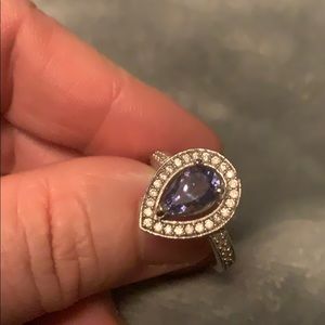 Natural Tanzanite/white sapphire halo ring in 925